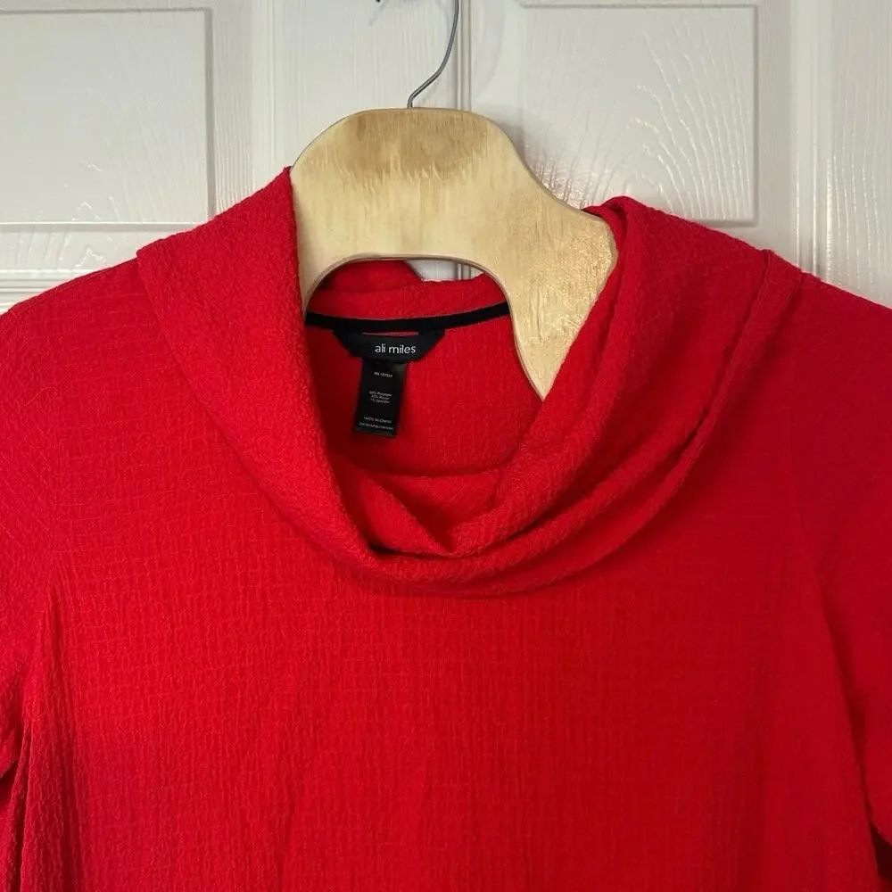 Ali Miles Cowl‎ Neck 3/4 Sleeve Tunic Top Size 2X Red Black Trim Lagenlook